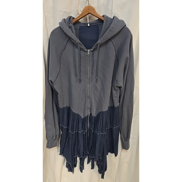 Free People Moon Dust Cardi Blue Hooded Lagenlook Sweatshirt M Boho Grunge - Picture 4 of 7